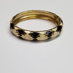 black, gold and cream hinged bangle bracelet